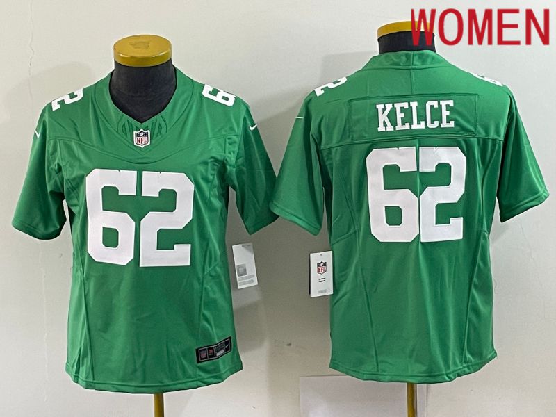 Women Philadelphia Eagles 62 Kelce Green Nike Vapor Limited NFL Jersey